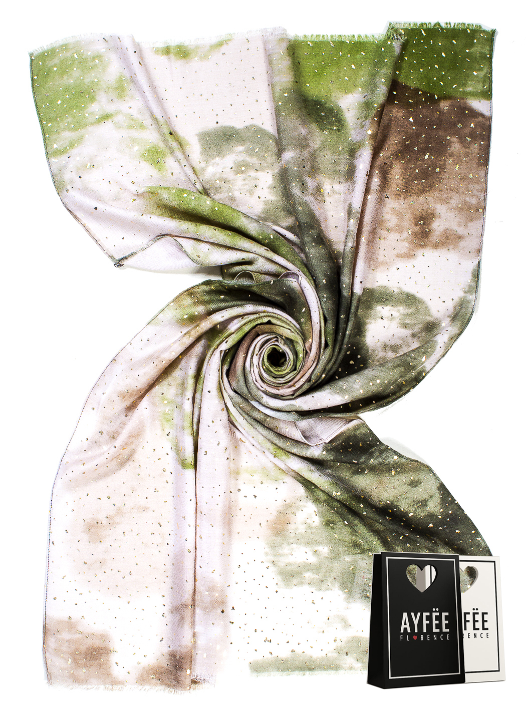 STOLA STAMPA SHADED DESIGN CON GLITTER, CM 90*180, 100% VISCOSE, MADE IN PRC       - GREEN